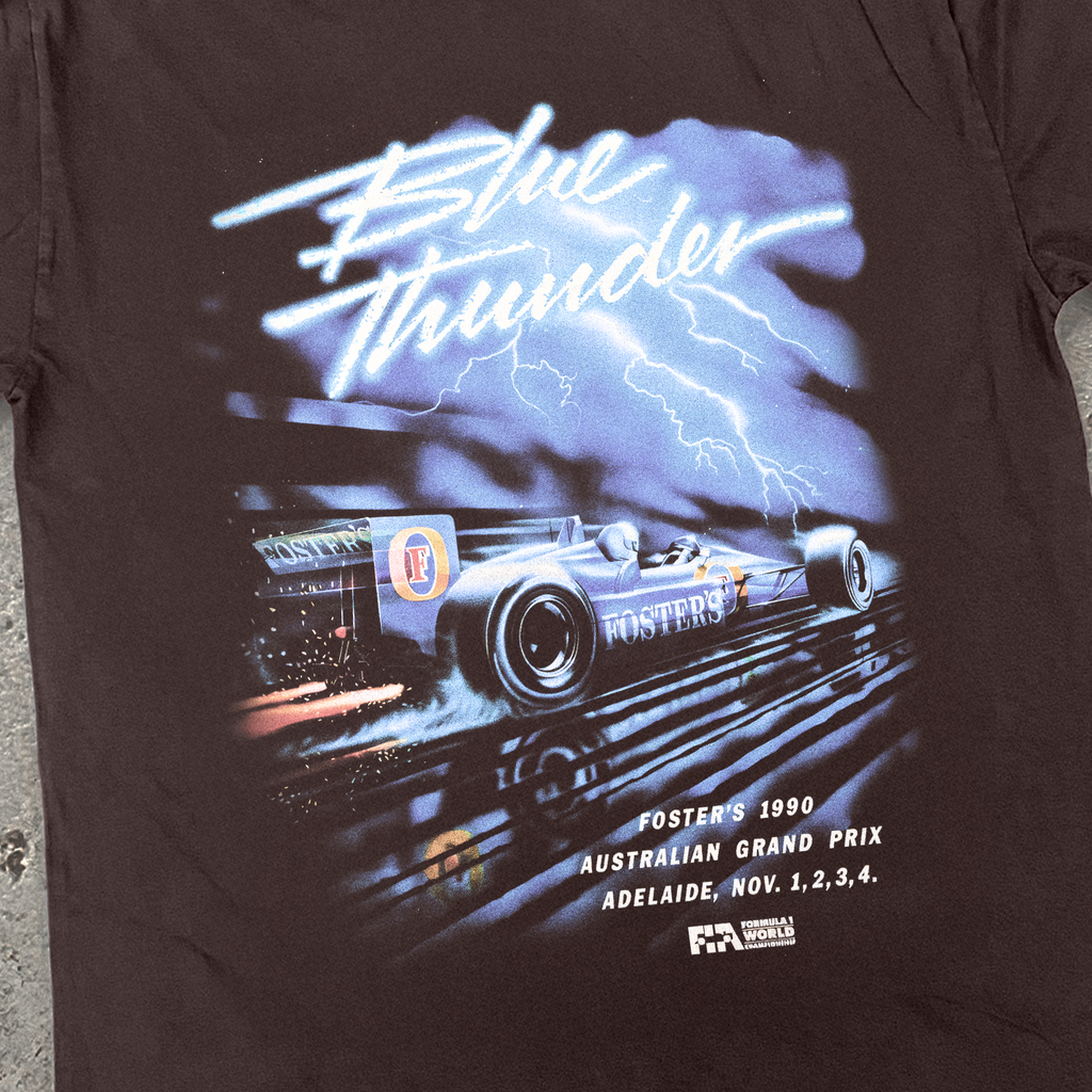 1990 AUSSIE GRAND PRIX 'BLUE LIGHTNING' FOSTERS CHOC HEAVY WEIGHT T-SHIRT Hoodie, Sweatshirt | ZylaModa.com (Image 2)