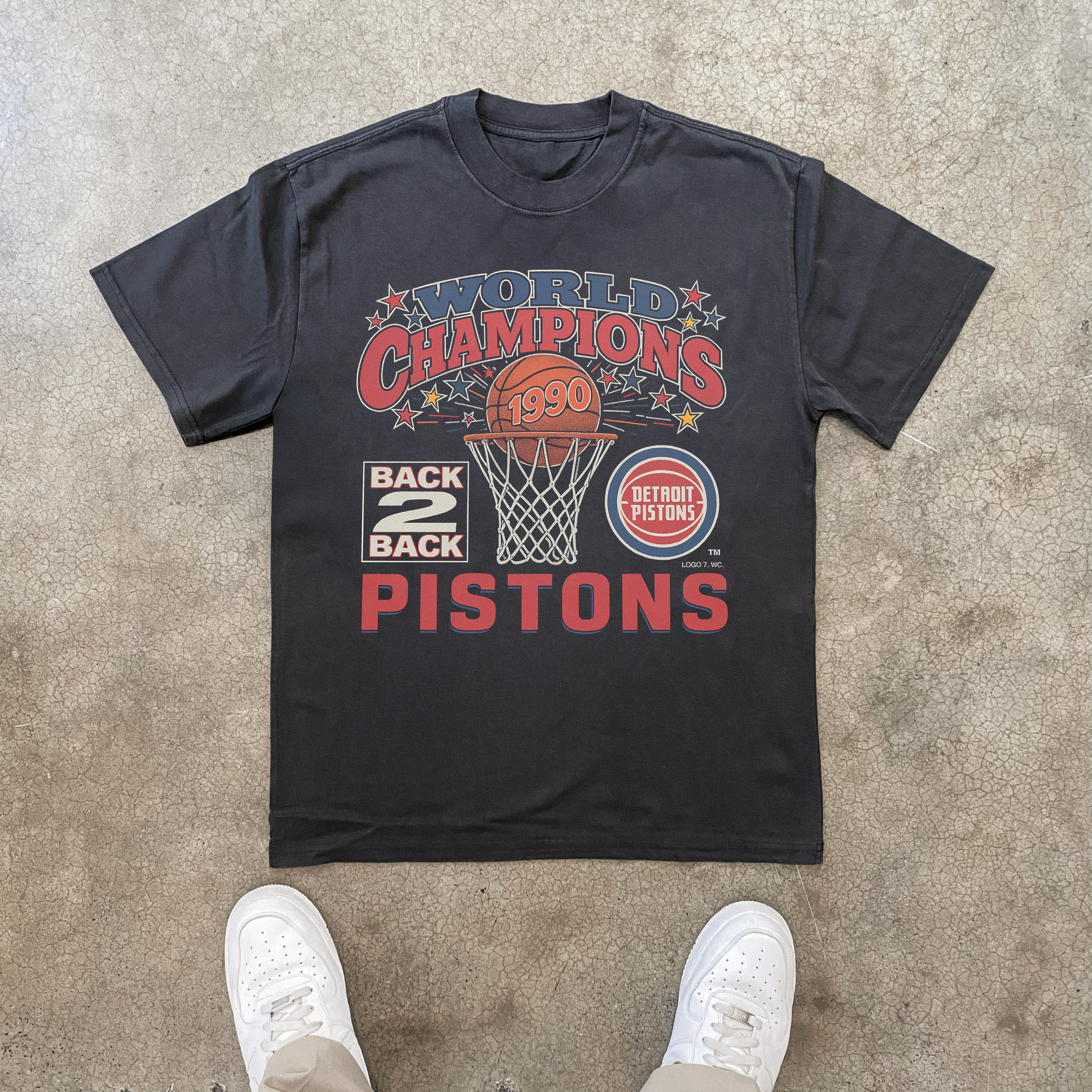 1990 'PISTONS' CHAMPIONSHIP HEAVY BLACK T-SHIRT Hoodie, Sweatshirt | ZylaModa.com (Image 1)