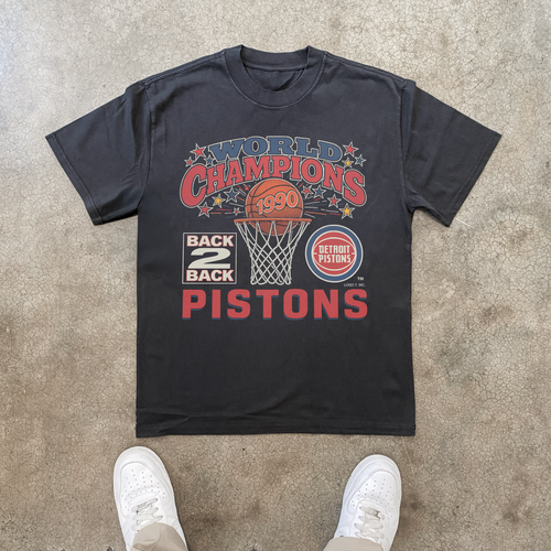 1990 'PISTONS' CHAMPIONSHIP HEAVY BLACK T-SHIRT Hoodie, Sweatshirt | ZylaModa.com (Image 1)