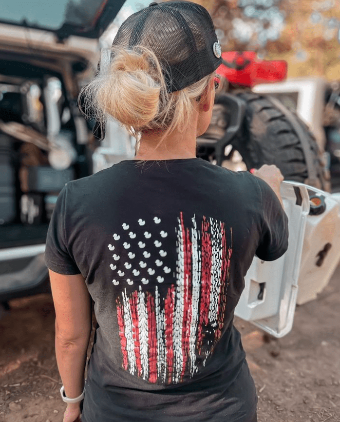 Women's American Flag Tire Track Duck Tee Hoodie, Sweatshirt | ZylaModa.com (Image 2)