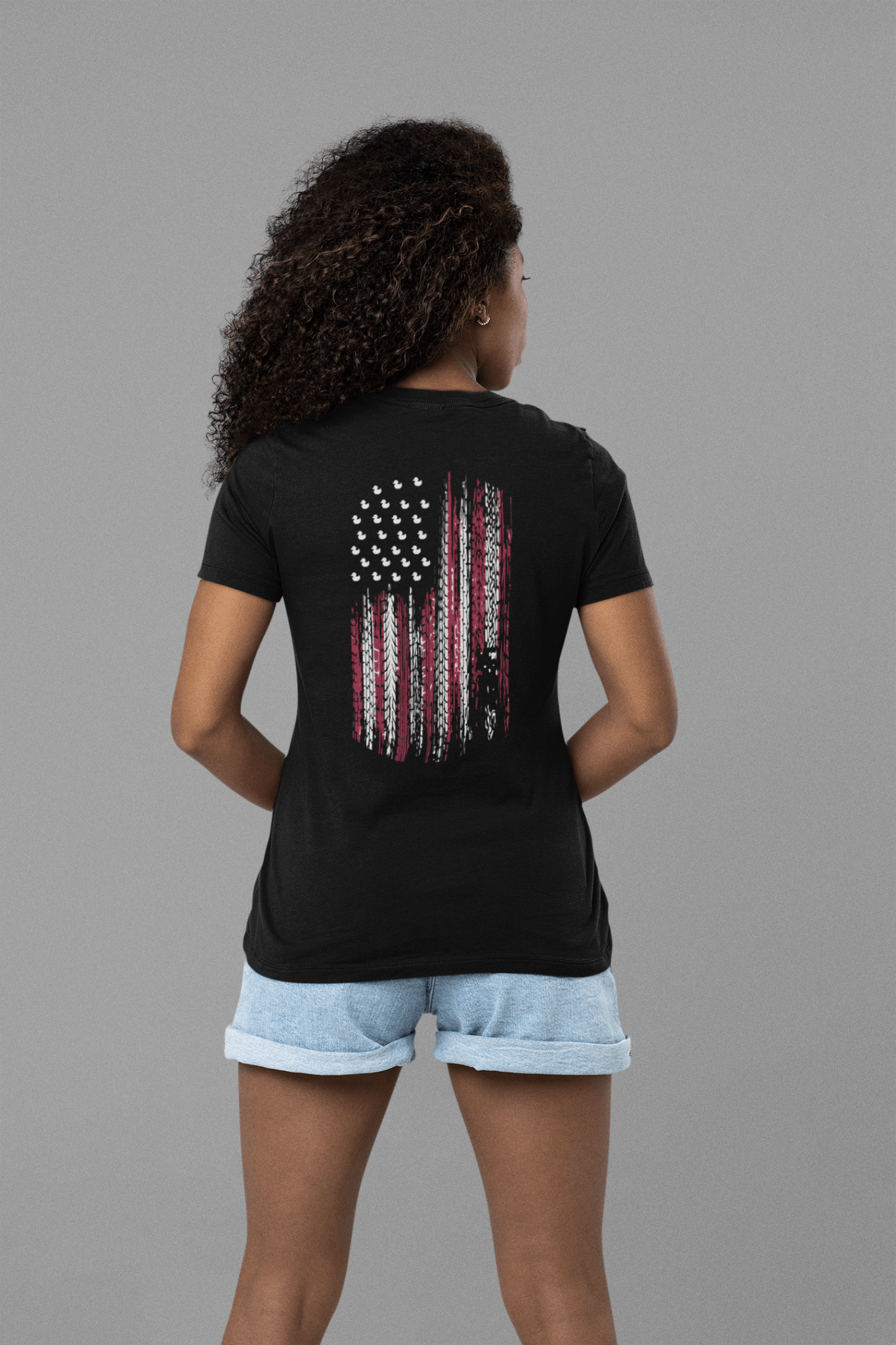 Women's American Flag Tire Track Duck Tee Hoodie, Sweatshirt | ZylaModa.com (Image 3)