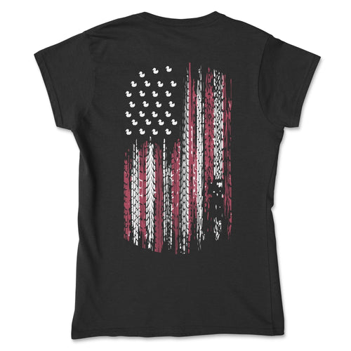 Women's American Flag Tire Track Duck Tee Hoodie, Sweatshirt | ZylaModa.com (Image 1)
