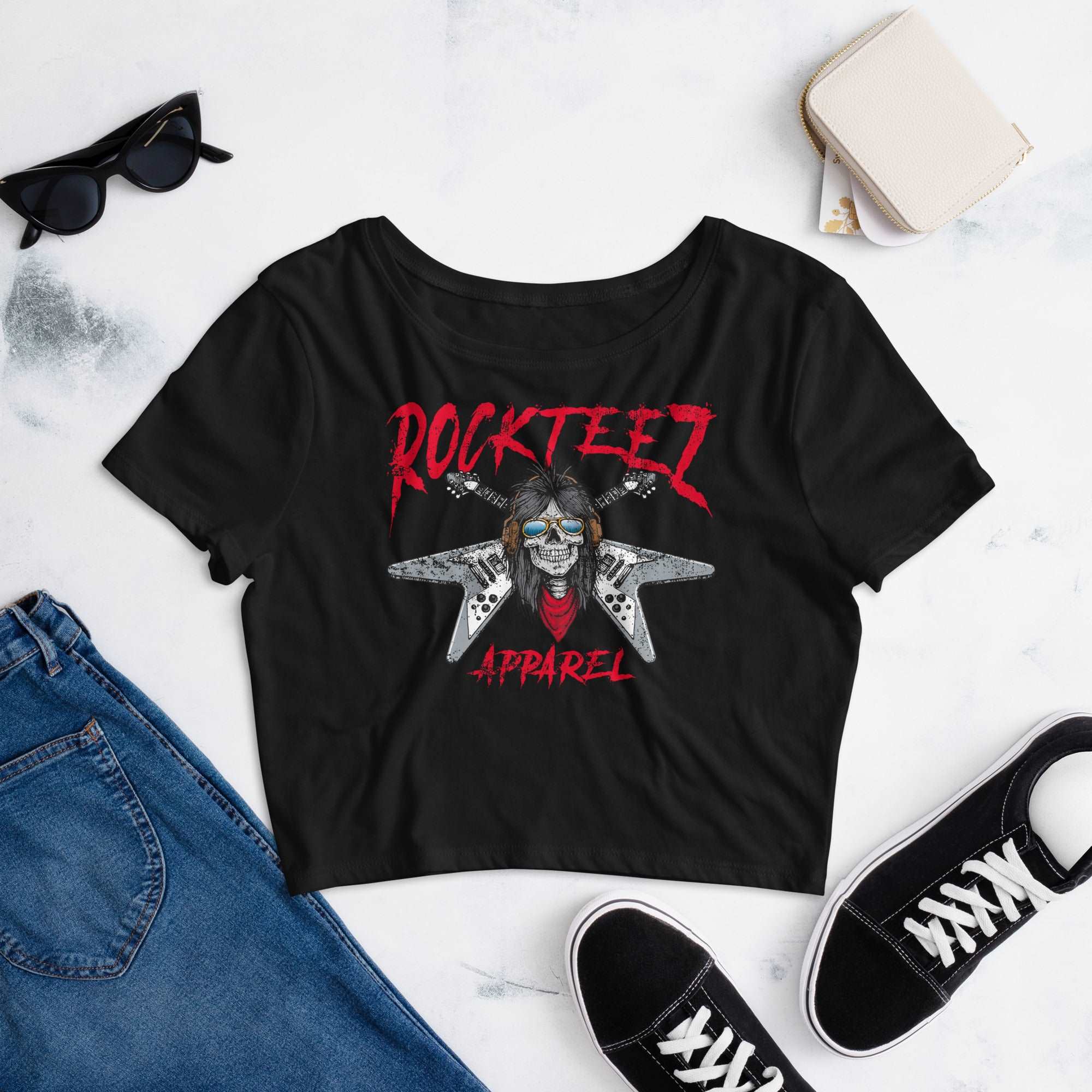 Rockteez Apparel WomenÃ¢â‚¬â„¢s Crop Tee Hoodie, Sweatshirt | ZylaModa.com (Image 1)
