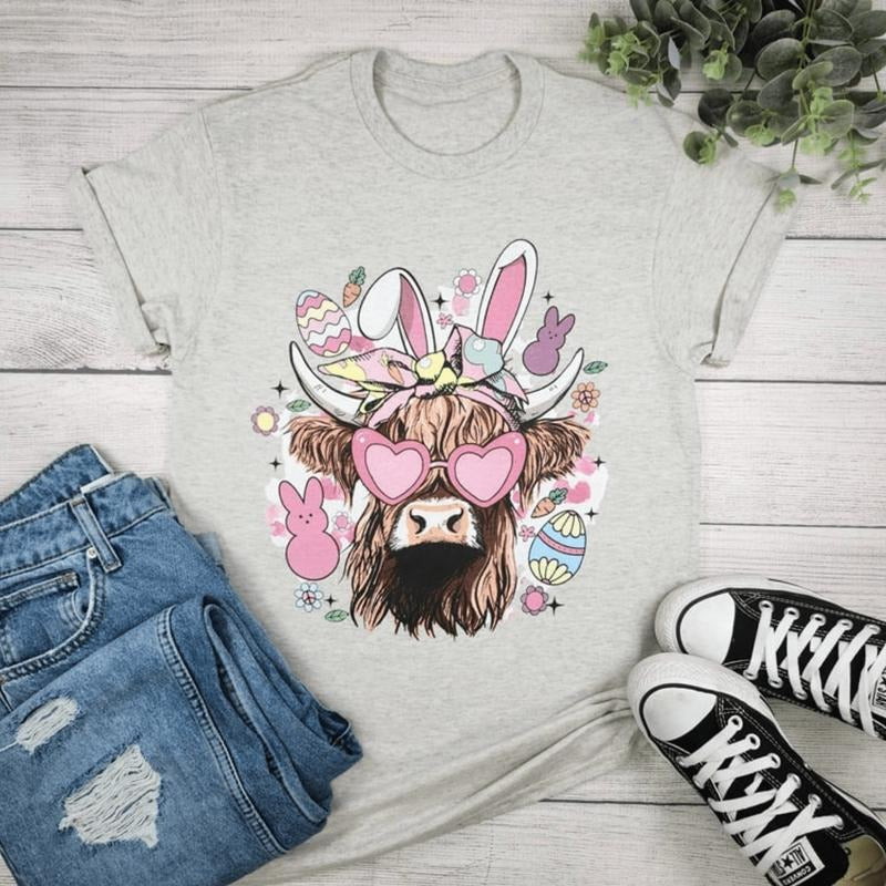 z Easter Highland Cow Graphic Tee Hoodie, Sweatshirt | ZylaModa.com