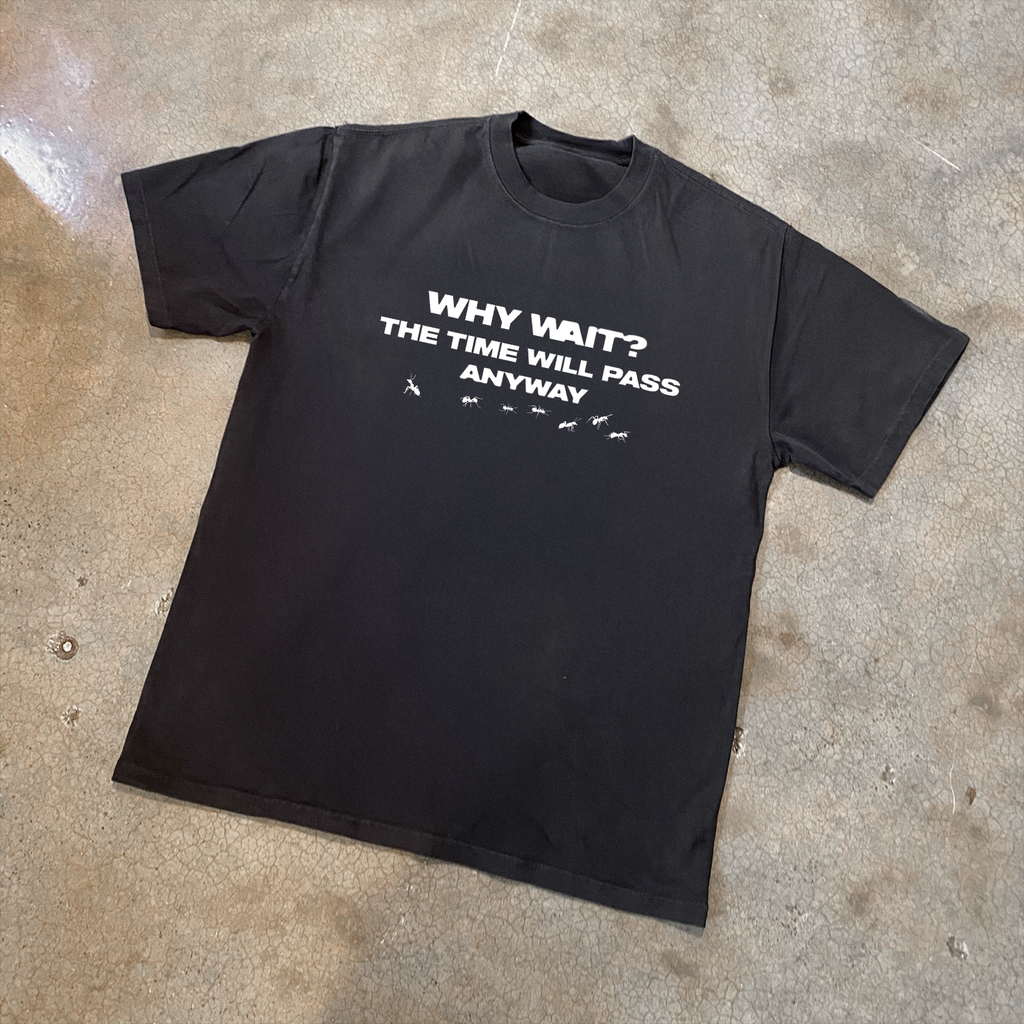 'WHY WAIT?' FADED BLACK HEAVYWEIGHT TEE Hoodie, Sweatshirt | ZylaModa.com (Image 1)